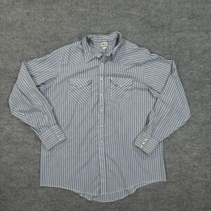 Vintage Saddlebrook Western Wear Shirt Mens 2XLT Blue Stripe Pearl Snap Cowboy
